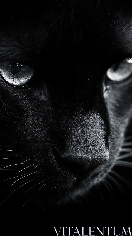 Black Cat's Piercing Gaze in Darkness.