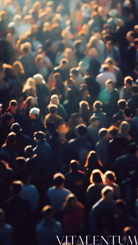 Defocused urban crowd under warm cinematic backlighting.