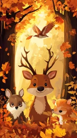 Woodland friends basking in a golden autumn glow.
