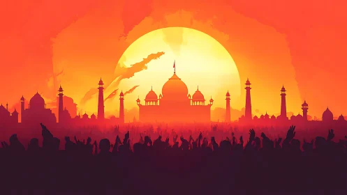 Sun-swollen horizon crowns jubilant city of spires