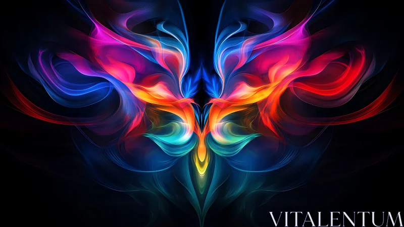 Symmetric neon light wings form radiant abstract phoenix