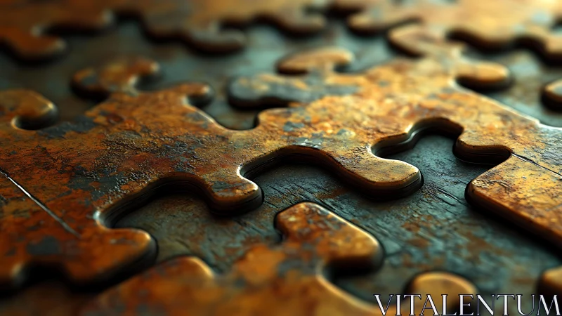 Close-up of Weathered Puzzle Pieces in Moody Artistic Style.