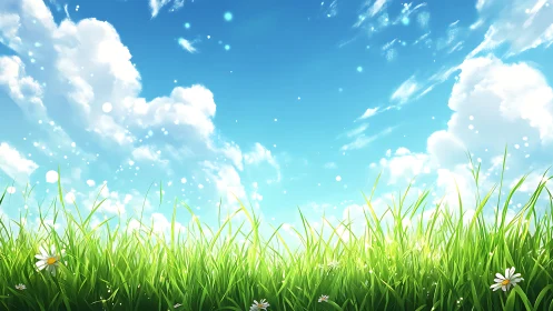 Sunny meadow daydream under bright blue summer skies.