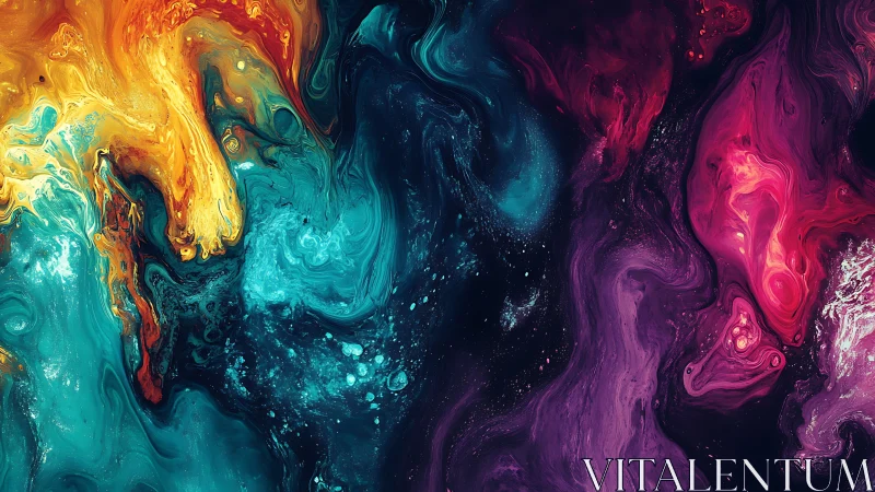 Multichromatic fluid nebula with swirling cyan, magenta and gold