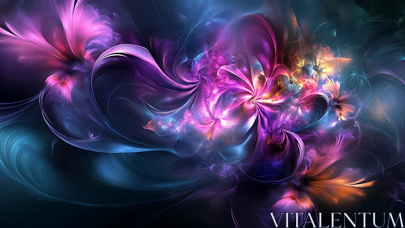 Radiant cosmic bloom unfolds in swirling neon petals.