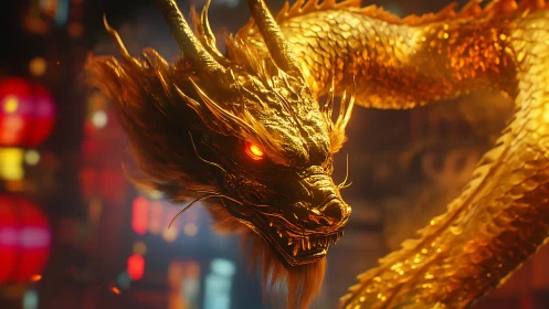 Golden dragon spirit coils through glowing night city lights