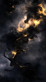 Golden nebula streams coil through deep cosmic shadow.