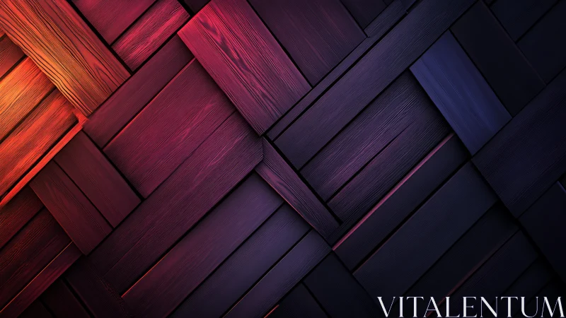 Abstract geometric wood pattern with vibrant gradient lighting.