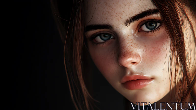 Soft light lingers on a freckled face and thoughtful gaze