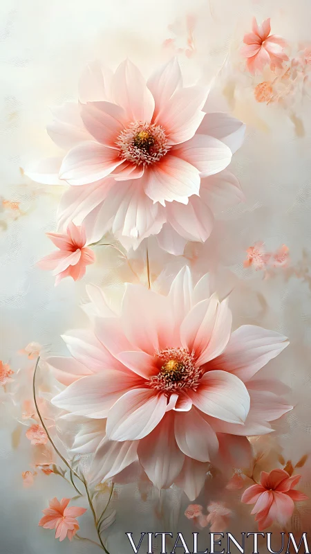 Soft Pink Dahlias on Ethereal Cream Background.