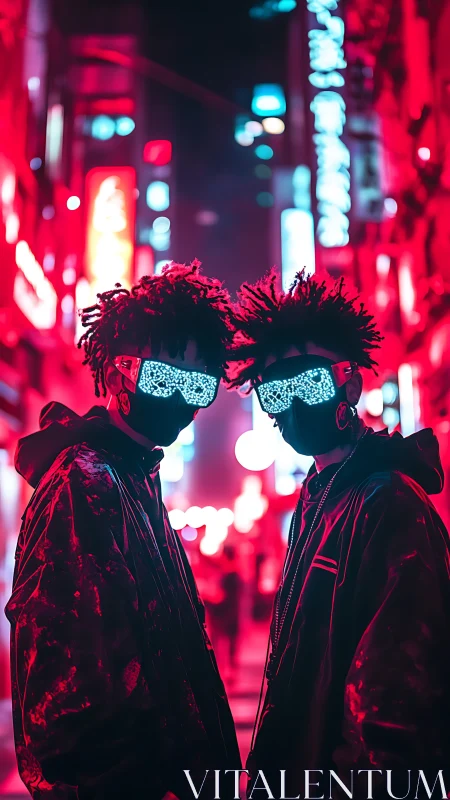 Neon night twins glowing under electric city dreams.
