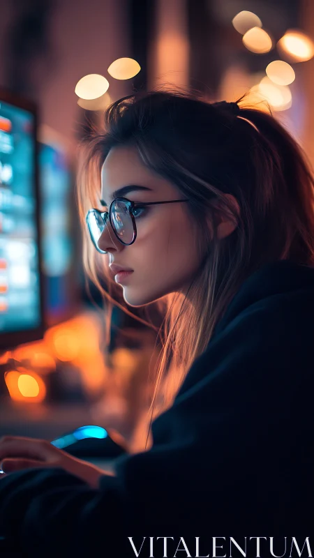 Side-lit coder at ultrawide monitor in shallow depth of field