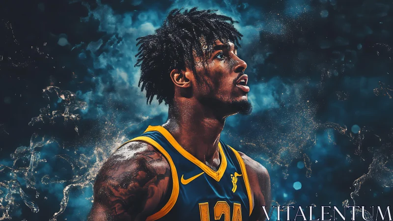 Electric court dreams in a storm of blue and gold light.