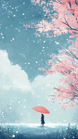 Quiet spring stroll beneath soft cherry blossom skies.