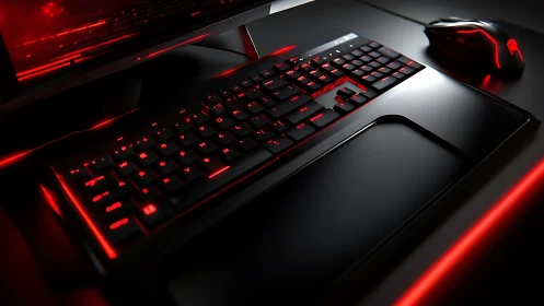 RGB backlit mechanical gaming keyboard with mouse in red glow