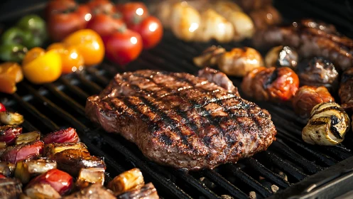 Grill-kissed steak claims the spotlight amid glowing veggies