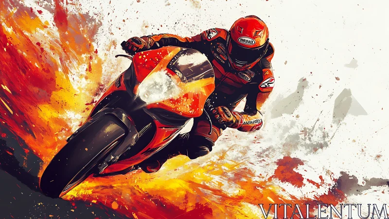 Motorcycle racer carves through fiery speed-splashed track