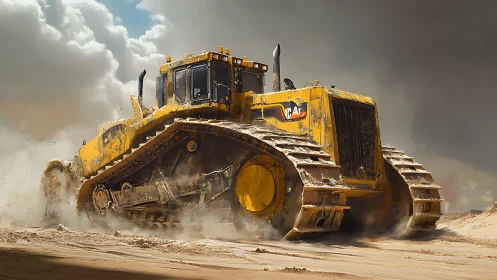 Dust-devouring titan crawls through storm-lit construction sands