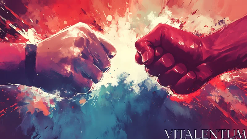 Two Figures in Collision with Explosive Light Emission.