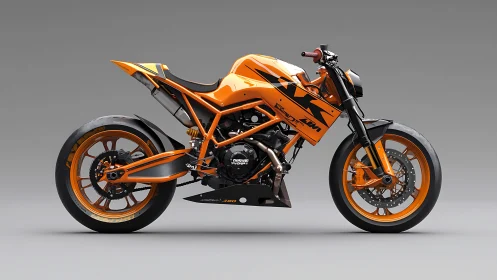 High-performance orange streetfighter motorcycle rendered in 3D