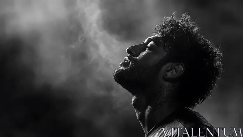 Side profile portrait in smoke with high contrast lighting.