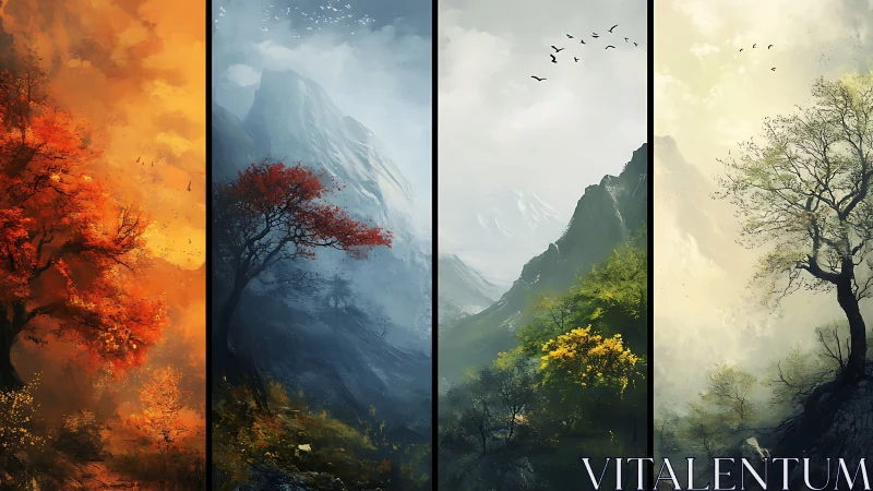 Mountain forest seasons unfolding in vivid harmony.