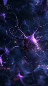 Neural network synapses glowing in deep violet bioluminescence.