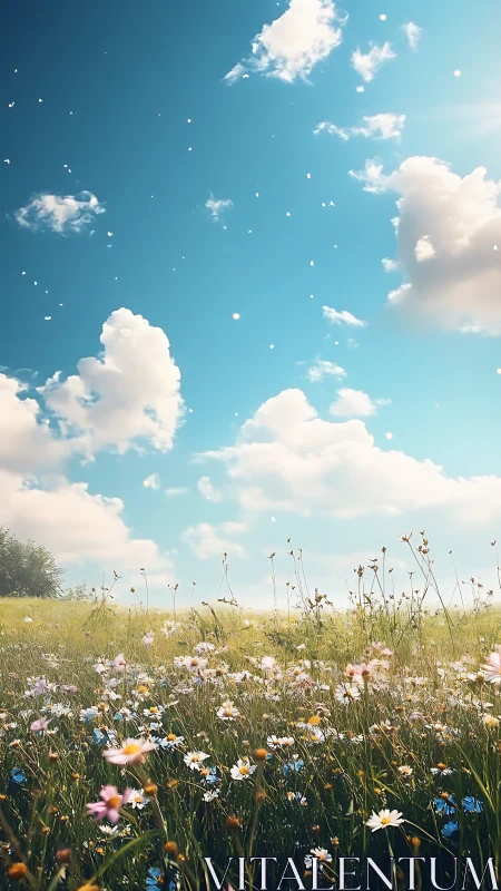 Wildflowers gossip softly beneath an extravagant summer sky