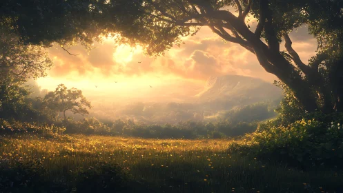 Sunlit meadow quietly rehearses dawn’s first golden symphony