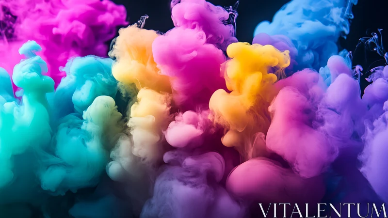 Color clouds merging in luminous abstract ink explosion.