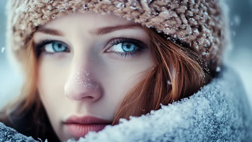 Winter portrait captures soulful blue eyes in falling snow