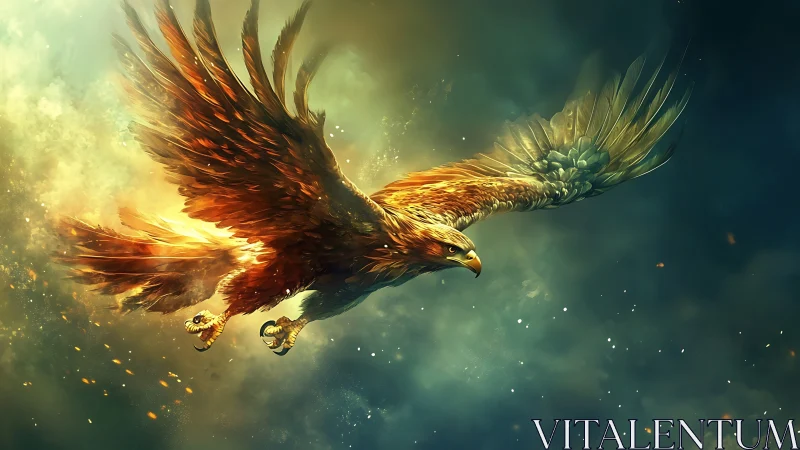 Majestic Eagle Soaring in Dramatic Fantasy Sky Digital Art.