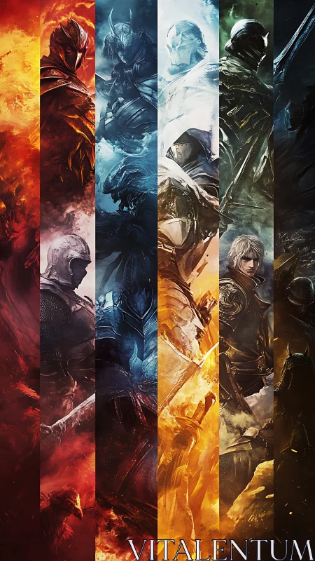 Elemental armored heroes divide fiery and icy realms.