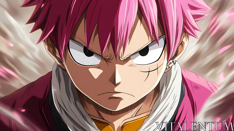 Intense pink‑haired anime fighter rendered in dynamic close‑up
