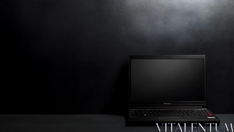 Minimalist black laptop isolated against dark textured wall