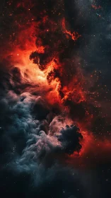 High contrast red and teal emission nebula with starfield glow