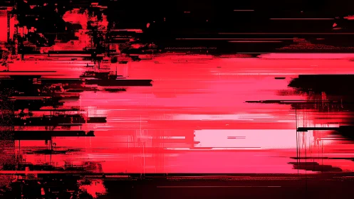 Cyberpunk glitch strata in neon red horizontal fields.