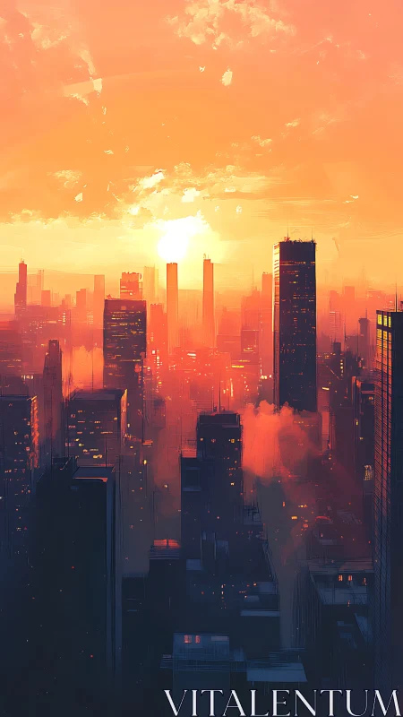 Sunlit city canyons glowing in a dreamy orange haze.