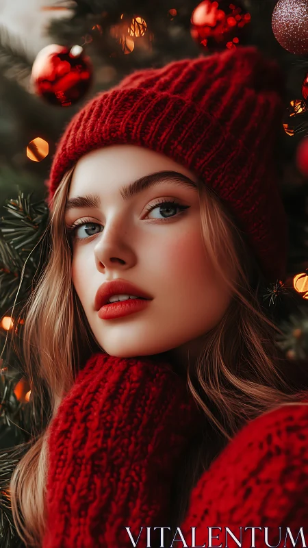 Cozy holiday portrait wrapped in warm red knitwear.