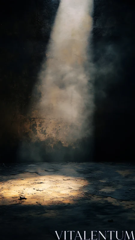 Single light beam hitting cracked concrete floor in gloom.