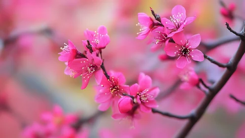 Pink Cherry Blossom Clusters: Macro Botanical Analysis with Selective Focus.