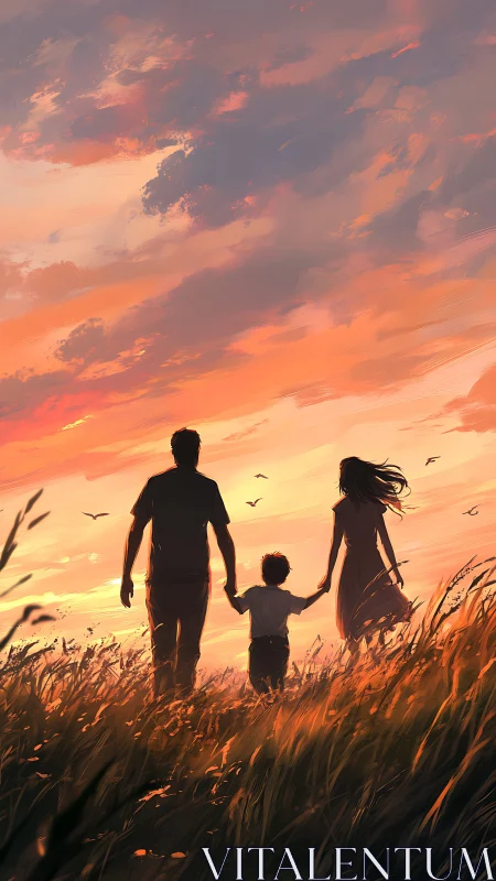 Sunset stroll paints a tender family moment in warm light