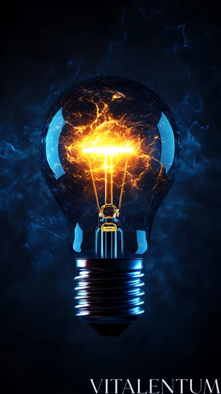 Incandescent light bulb with electric plasma core in darkness