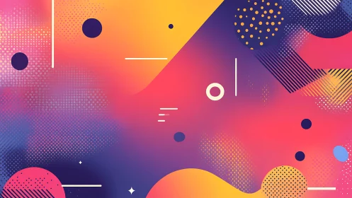 Bold geometric gradient background with abstract shapes.