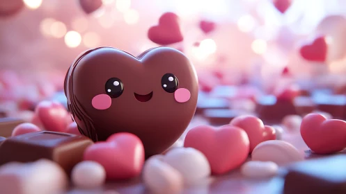 Cheerful Chocolate Heart Radiates Love Among Dreamy Confection Companions.