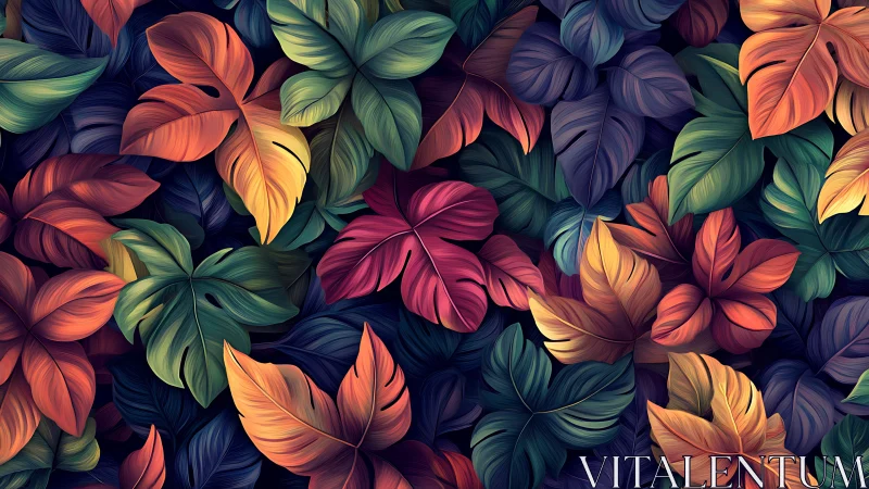 Lush tropical foliage in vivid layered gradient colors.