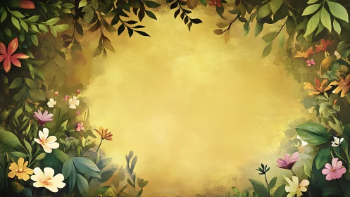 Garden Frame with Golden Yellow Background.