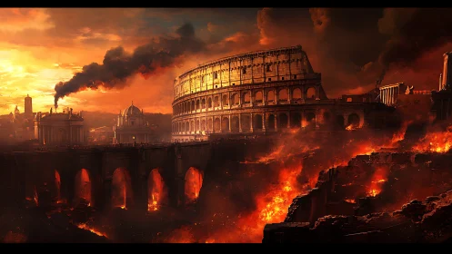 Colosseum crowned in fire as apocalyptic Rome unravels.