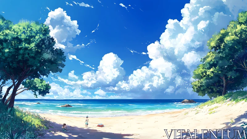 Wide coastal landscape with trees, clouds, and shoreline.