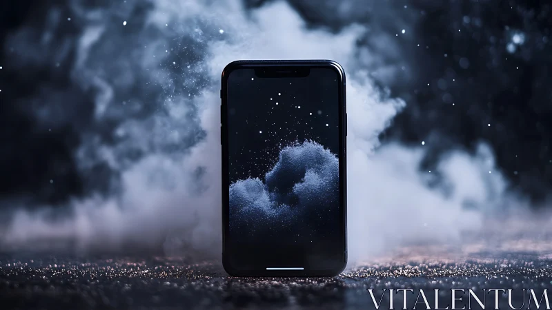 Midnight smartphone conjures swirling digital stardust dream